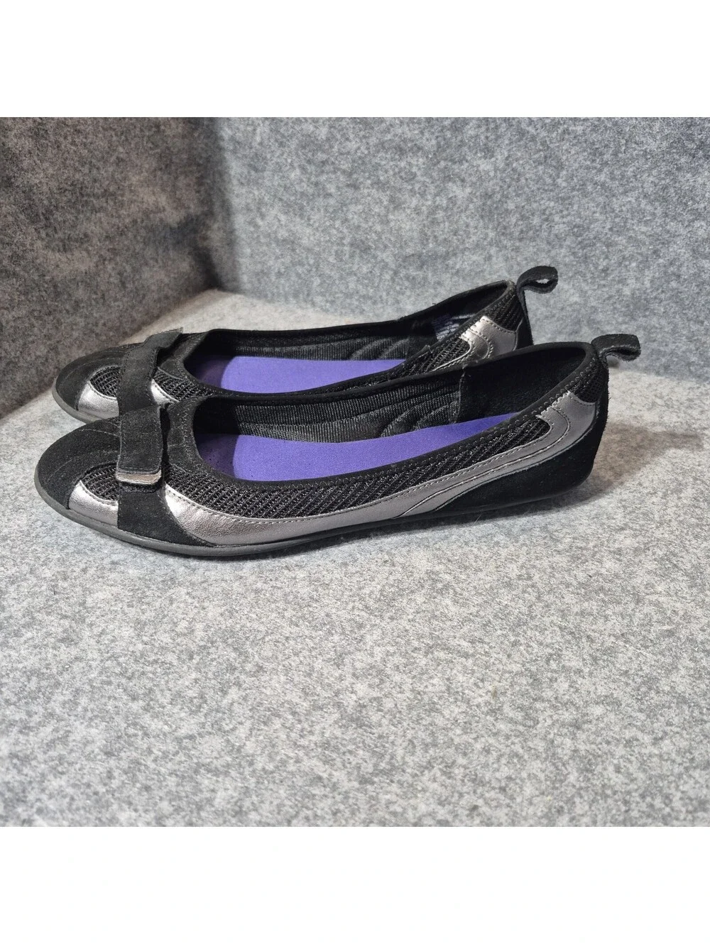 Croft & Barrow Elm Slip On Adjustable Ballet Flats 11 Med Black Silver